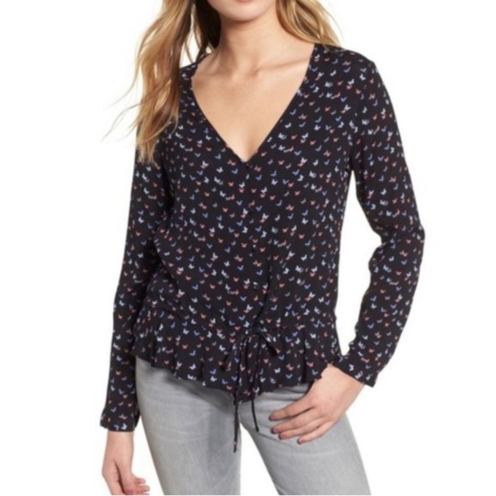 Rails Beaux Mariposa Black Butterfly Blouse-M